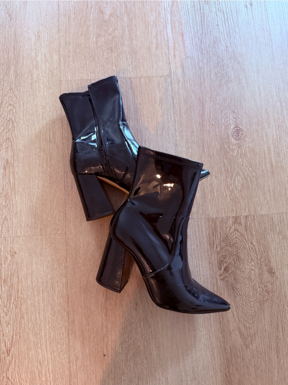 DSW Black Patent Block Heel Ankle Booties